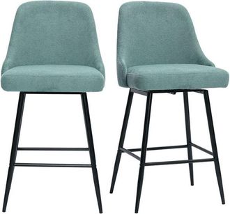 Miliboo Taburetes De Bar Giratorios 360&deg; En Tejido Chenilla Verde Celad&oacute;n Y Metal H66 Cm (juego De 2) Hasta