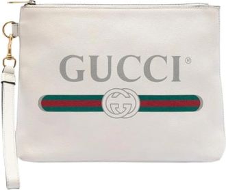 Gucci Pre-owned Clutches, female, White, Size: ONE SIZE Pre-owned Printed Calf Leather Clutch