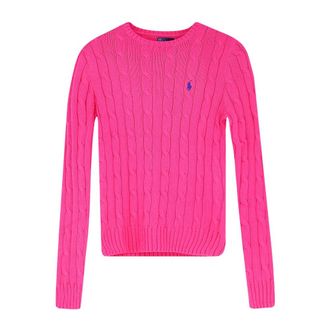 Polo Ralph Lauren Round-neck Knitwear, female, Pink, Size: XS Braided Cotton Sweater