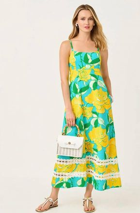 Lilly Pulitzer Haliey Midi Dress In Blue Curacao Rosebud