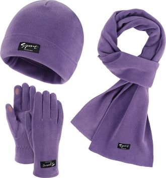 Generic Thermal Winter Hat Set Scarf Gloves Gift 4 Packs Women for 5 PCS Plush Ear Warmers Ladies Sets in Box Touch Screen Purple