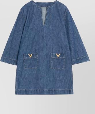 Valentino Garavani denim mini dress v neckline pockets