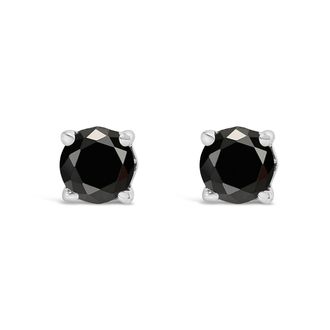 House of Brilliance 925 Sterling Silver Black Diamond Solitaire Stud Earrings