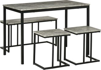 HOMCOM Dining Table Set - Concrete Effect Table and Chairs for 4 People - Grey | TJ Hughes