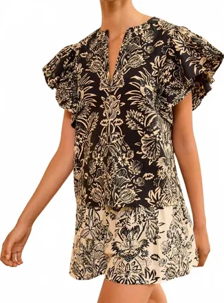 Ulla Johnson Severine Flutter Sleeve Top In Noir Flora
