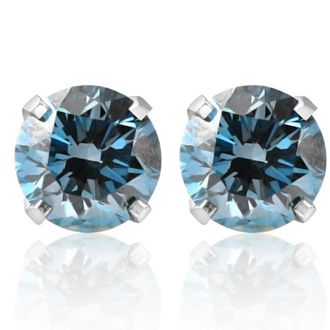 Pompeii3 1 1/10Ct Blue Diamond Studs in 14k White Gold Lab Grown