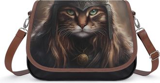 Generic Vikings Cat Crossbody Bag Womens Handbag PU Message Bags Shoulder Purse with Adjustable Strap