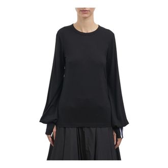 Yohji Yamamoto Tops, Dames, Zwart, S, Wol, Wool Cinched Drape Long Sleeve Top