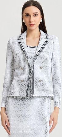 Ming Wang Heritage Eyelash Trim Lapel Collar Knit Jacket in White/indigo at Nordstrom, Size X-Small
