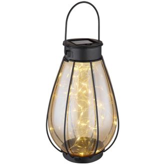 Globo Lighting Solarleuchte L&aacute;mpara Port&aacute;til De Exterior, Color Negro Mate, Ip44, Pantalla De Cristal &Aacute;mbar, 40 Led, 3000 K