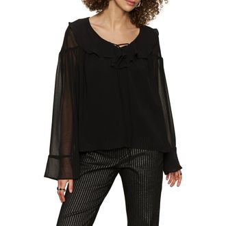 Sanctuary Secret Lover Ruffle Top in Black at Nordstrom, Size X-Large
