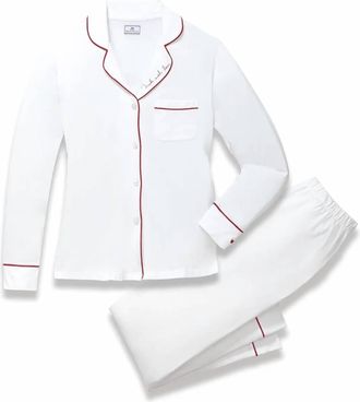 Petite Plume Womens Made With Love Pima Cotton Pajama Set In White With Red Embroidery