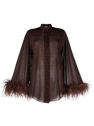 Os&eacute;ree feather-trim detail blouse - Brown