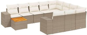 vidaXL Set De Sof&aacute;s De Jard&iacute;n 11pzas Con Cojines Rat&aacute;n Sint&eacute;tico Beige Vidaxl