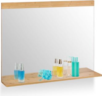 Relaxdays Relaxdays - Espejo Para Pared Con Balda Y Marco De Bamb&uacute;, 68,5 X 90 Cm, Colgante, Ba&ntilde;o, Dormitorio Y Guardarropa, Natural