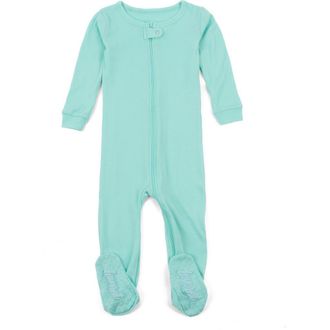 Leveret Footed Solid Cotton Matching Family Pajamas in Aqua at Nordstrom, Size 18-24M