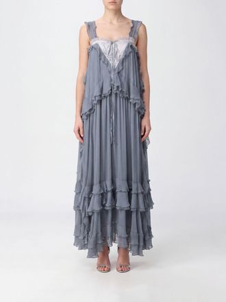 Chlo&eacute; Long Ceremony Gown in Organic Silk with Lace Inserts