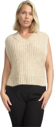 2-Biz Beige Gebreid Vest met V-Hals - Dames - V-hals truien - Beige - L - Truien & Vesten