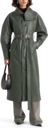 Mani&egrave;re De Voir Leyna Ostrich Hourglass Belted Coat in Sage at Nordstrom, Size 12