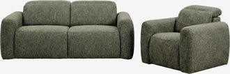 Sklum Conjunto De Sal&oacute;n Con Sof&aacute; De 2 Plazas Reclinable Y El&eacute;ctrico Y Sill&oacute;n Tapizado Peggy Sklum