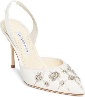Manolo Blahnik Ralyne Embellished Slingback Pump in Cream at Nordstrom, Size 10.5Us