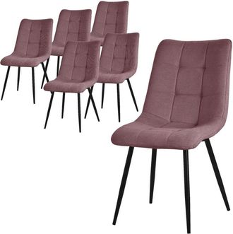 ML Design Ml-design - Juego De 6 Sillas De Comedor Color Rosa Oscuro Asiento Acolchado Para Cocina O Sal&oacute;n Con Funda De Tela Y Patas De Acero Negro Sill&oacute;n Tapiz