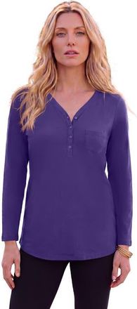 Roaman's Plus Size Long Sleeve Sweetheart Henley Tee in Midnight Violet at Nordstrom, Size Medium