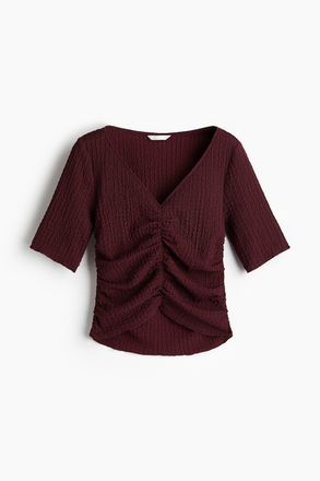 H&M Drapiertes Shirt mit Struktur - Weinrot