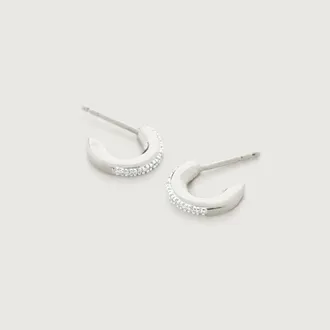 Monica Vinader Sterling Silver Fiji Small Skinny Hoop Diamond Earrings Diamond
