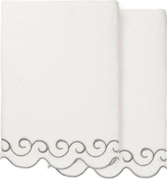 Linum Home Textiles 100% Turkish Cotton Simplicity Scallop 2Pc Embellished Bath Towel Set