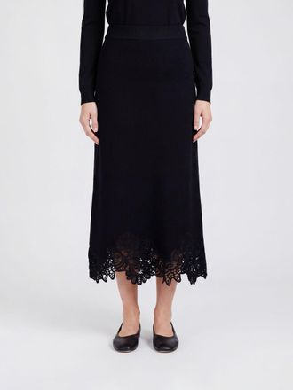 Zimmermann Gonna midi Luna a tubino in maglia di lana con dettagli in pizzo