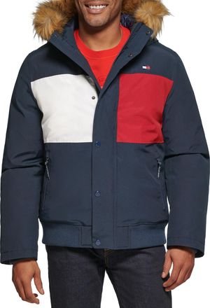 Tommy Hilfiger Mens Arctic Cloth Gesteppte Schnorchel-bomberjacke Parka, Navy Flag, M