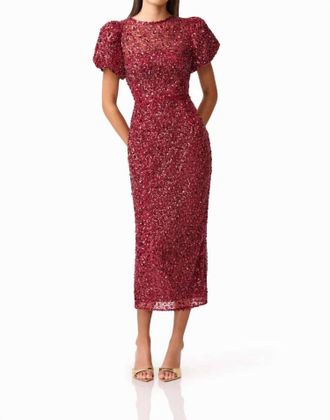 Elliatt Carmen Puff Sleeve Midi Dress In Berry