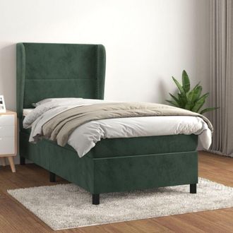vidaXL Cama Box Spring Con Colch&oacute;n Terciopelo Verde Oscuro 90x190 Cm Vidaxl