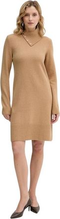 Benetton Jurk met trechterhals - Dames - Kleedjes - Bruin - M - Wol - Kleedjes