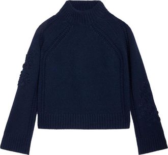 Ermanno Scervino Jersey de cuello redondo con detalle de encaje - Knitwear - Mujer - Azul - M