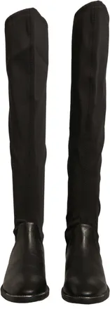 MY TWIN Twinset Black Leather Suede Flats High Boots Womens Shoes
