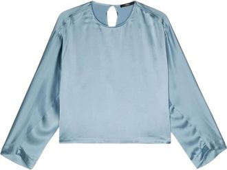 Seventy Cropped satijnen overhemd - Dames - Blouses - Blauw - S - Satijn - Overhemden