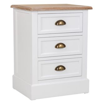 Wanderlust Deco Mesita de noche de madera de 3 cajones blanco 45x35x60h cm