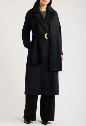 DKNY Belted Scarf Coat in Black at Nordstrom, Size Large