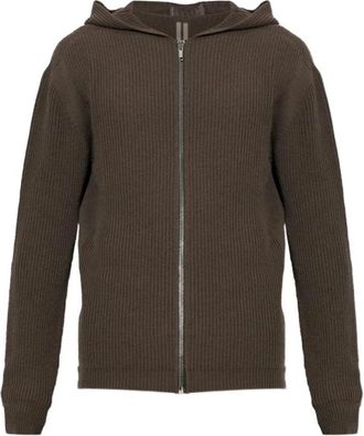 Rick Owens Ribbed Knit Zip Hoodie - Heren - Vesten met rits - Bruin - M - Wol - Hoodies & sweatvesten