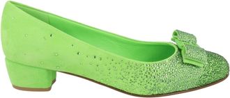 Ferragamo Vara Bow Crystal-Embellished Pumps