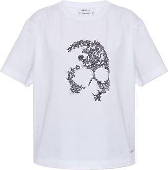 Alexander McQueen T-shirt met doodskop van kant - Wit