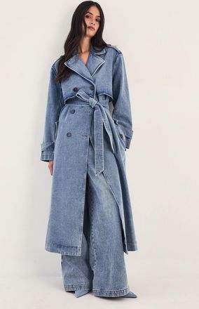 NASTY GAL Womens Denim Trench Coat - Indigo Blue Cotton - Size 14 UK