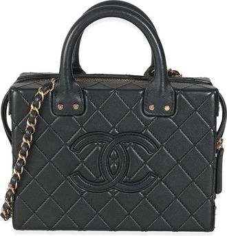 Chanel Black Quilted Calfskin Studded Square Vanity Case (Authentic Pre-Loved)
