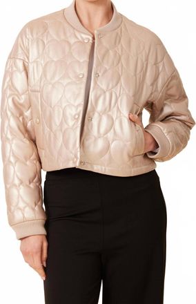 Dolce Cabo Faux Leather Heart Quilted Jacket In Pale Gold