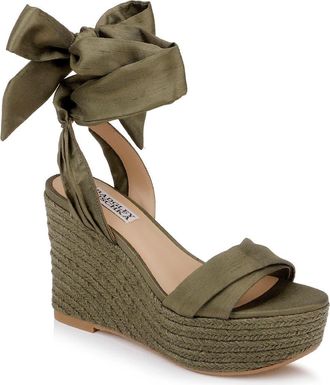 Badgley Mischka Ximora Platform Wedge Espadrille in Olive Silk at Nordstrom, Size 7.5