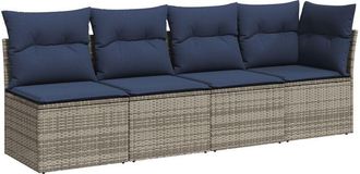 vidaXL Garden Sofa with Cushion Grey 227 x 62 x 69cm Poly Rattan Vidaxl