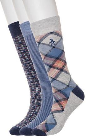 Original Penguin Smithson Plaid Assorted 3-Pack Crew Socks in Blue/Cream at Nordstrom Rack