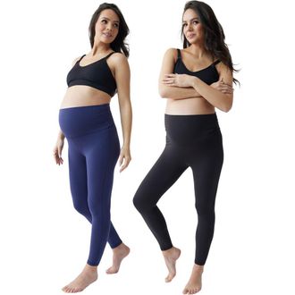 Ingrid & Isabel Maternity Foldover Legging Bundle in Black/navy at Nordstrom, Size X-Large